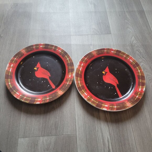 Set Of 2 Cypress Home Cardinal Plates 10.5" Diameter Ceramic Dinnerware Christma - Picture 1 of 7